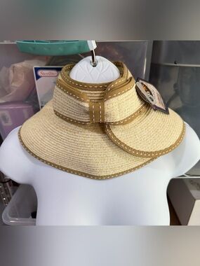 Sun N Sand Paper Braid Roll Up Visor Hat Woven Straw Packable UPF 50 One Size